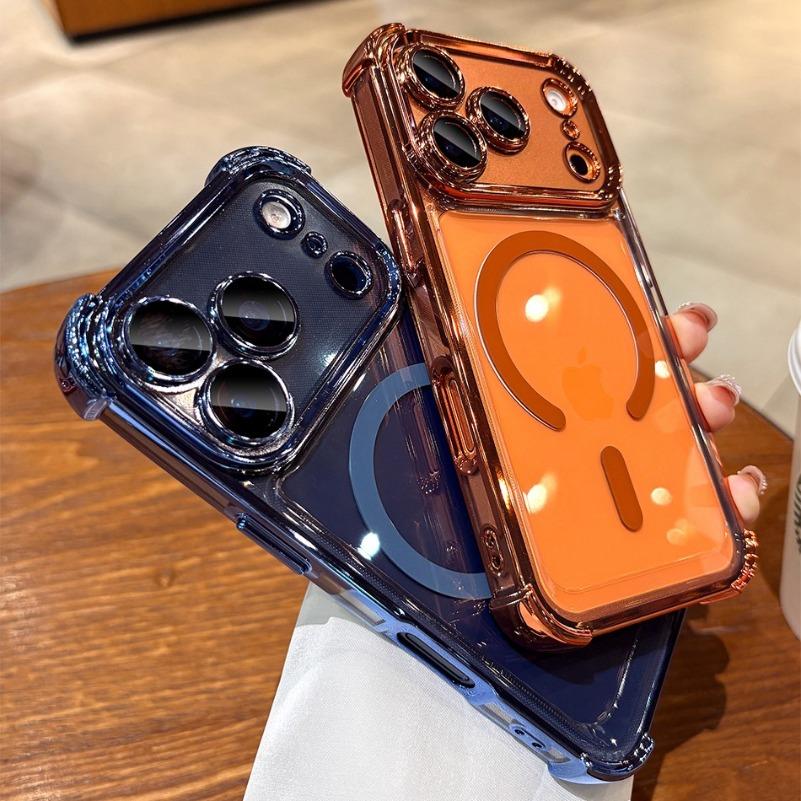 for Transparent Plating Case for For Iphone 17 16 1 Pro Max 14 Plus 11 12 13 Air Magnetic Airbag Bumper Shockproof Cover