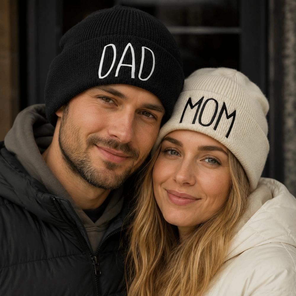 Family Matching MOM DAD Knit Beanie Stretch Cuffed Matching Hat Stretchy Couple Hat  Parent Gift