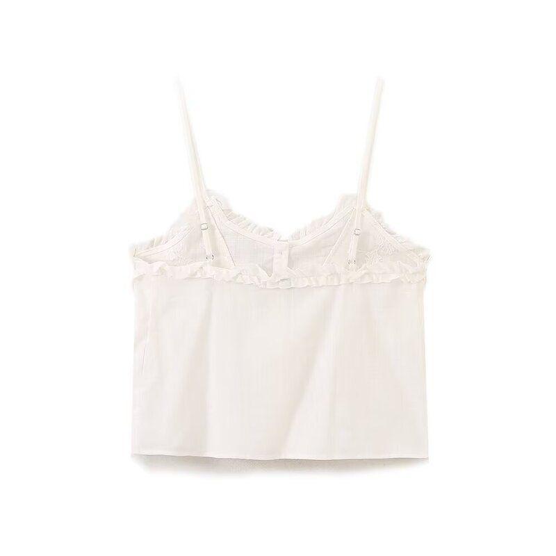 Fashion Style 2024 Autumn New Women's Clothing Embroider Cotton Plaid French Strap Tops 0881073