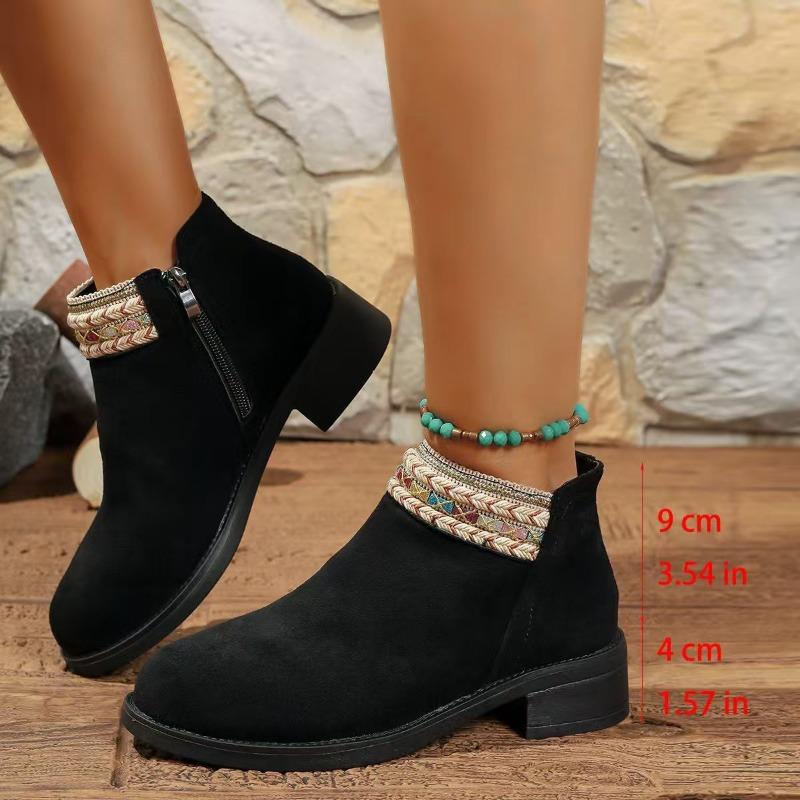 Женские ботинки в богемном стиле в римском стиле 2025 года - Короткие ботинки большого размера с круглым носком