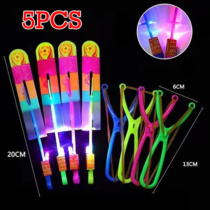 5 ШТ. Ракета Вертолет Летающая Игрушка Удивительная Летающая Стрела Светодиодная Подсветка Игрушки для Детской Вечеринки Фотореквизит Веселые Подарки Резиновая Рогатка