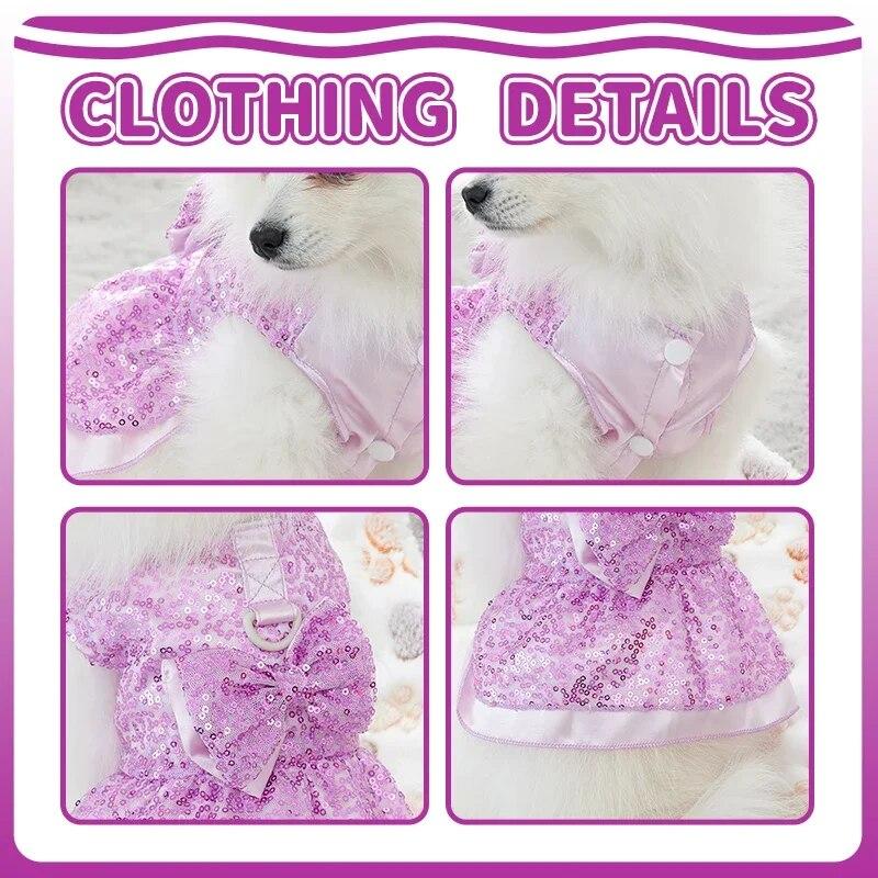 Летнее платье для собак, кружевная юбка для кошек, платье принцессы с блестками и бантом для щенка, одежда для домашних животных, вечерние платья для чихуахуа, одежда фиолетового цвета