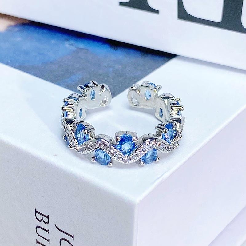Sweet Light Luxury Zircon Super Flash Exquisite Open Ring Niche High-End Sense Stacking Wearing Colored Treasure Ring Women'S Model