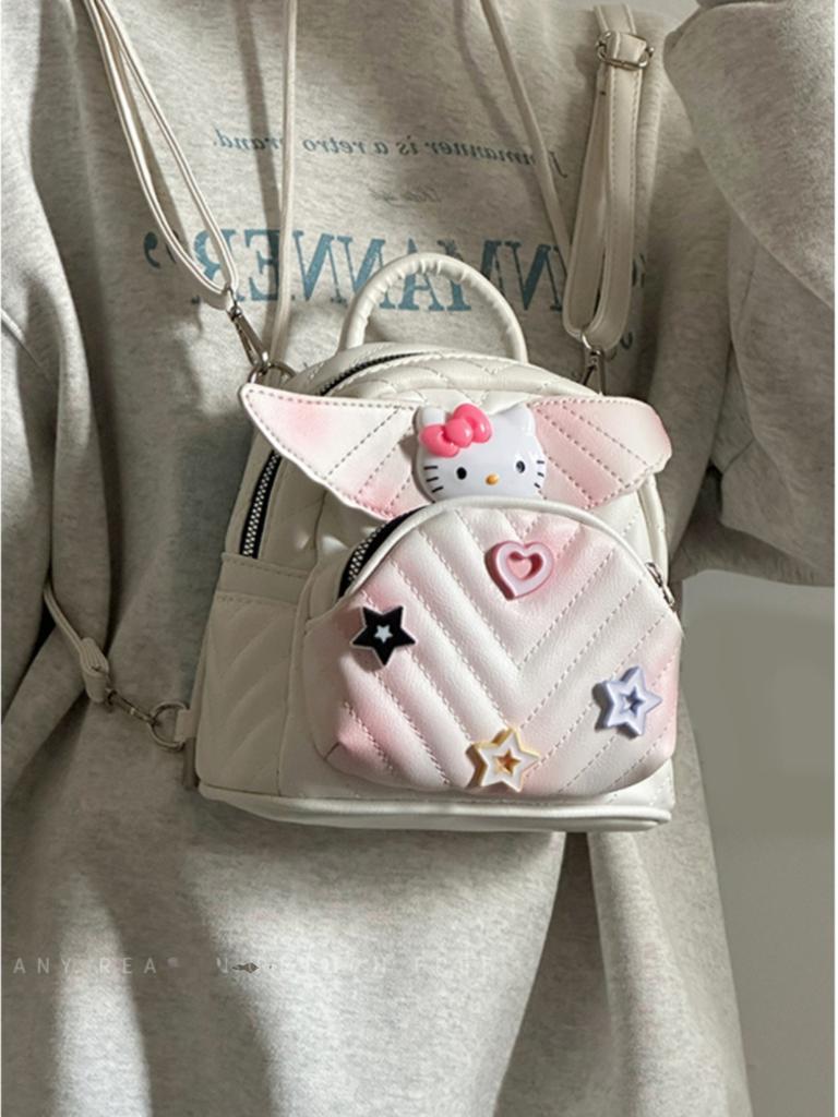 Bag Women 2025 New Cute KT Wings Backpack Fashion Rhombus Embroidered Thread Women's Casual Backpack