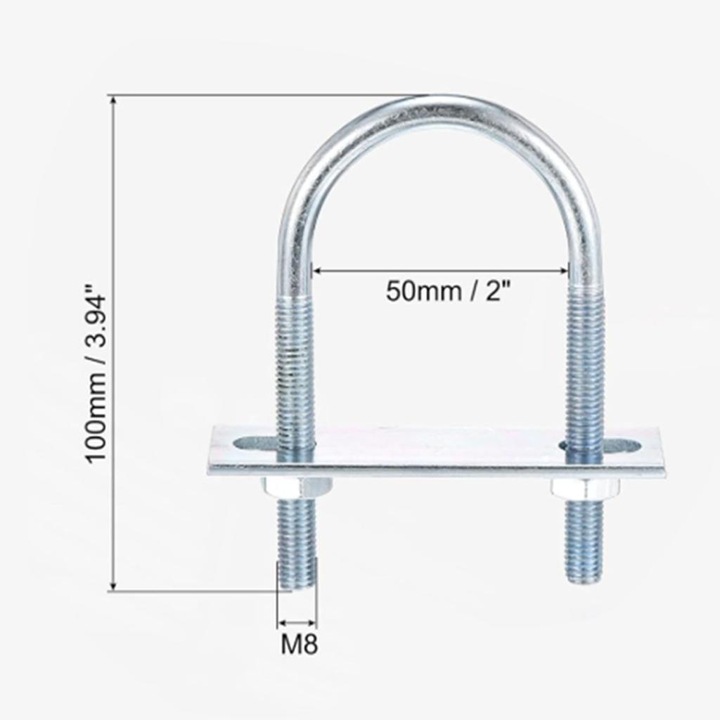 2Pieces Round U Bolt Fastener Set Carbon Steel Construction with Frame Plate Washers for Automotive Pipe Fitting