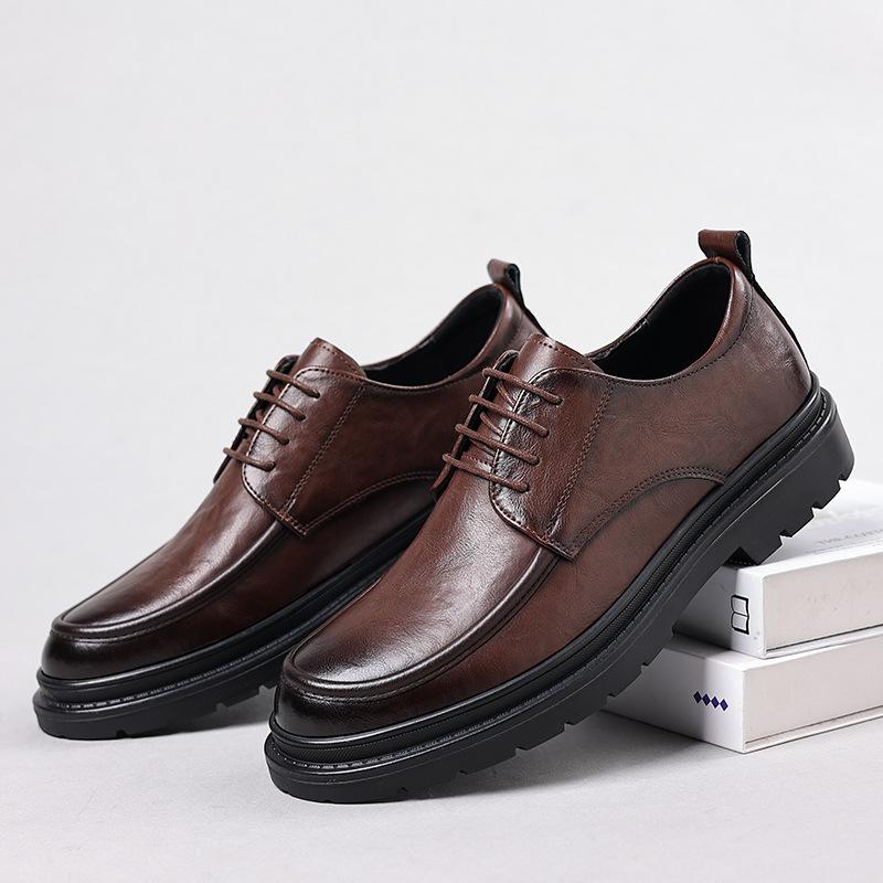 Модные однотонные модные повседневные кожаные туфли для мужчин Весна Осень Туфли на платформе Мужские с круглым носком Новая дизайнерская обувь Мужская