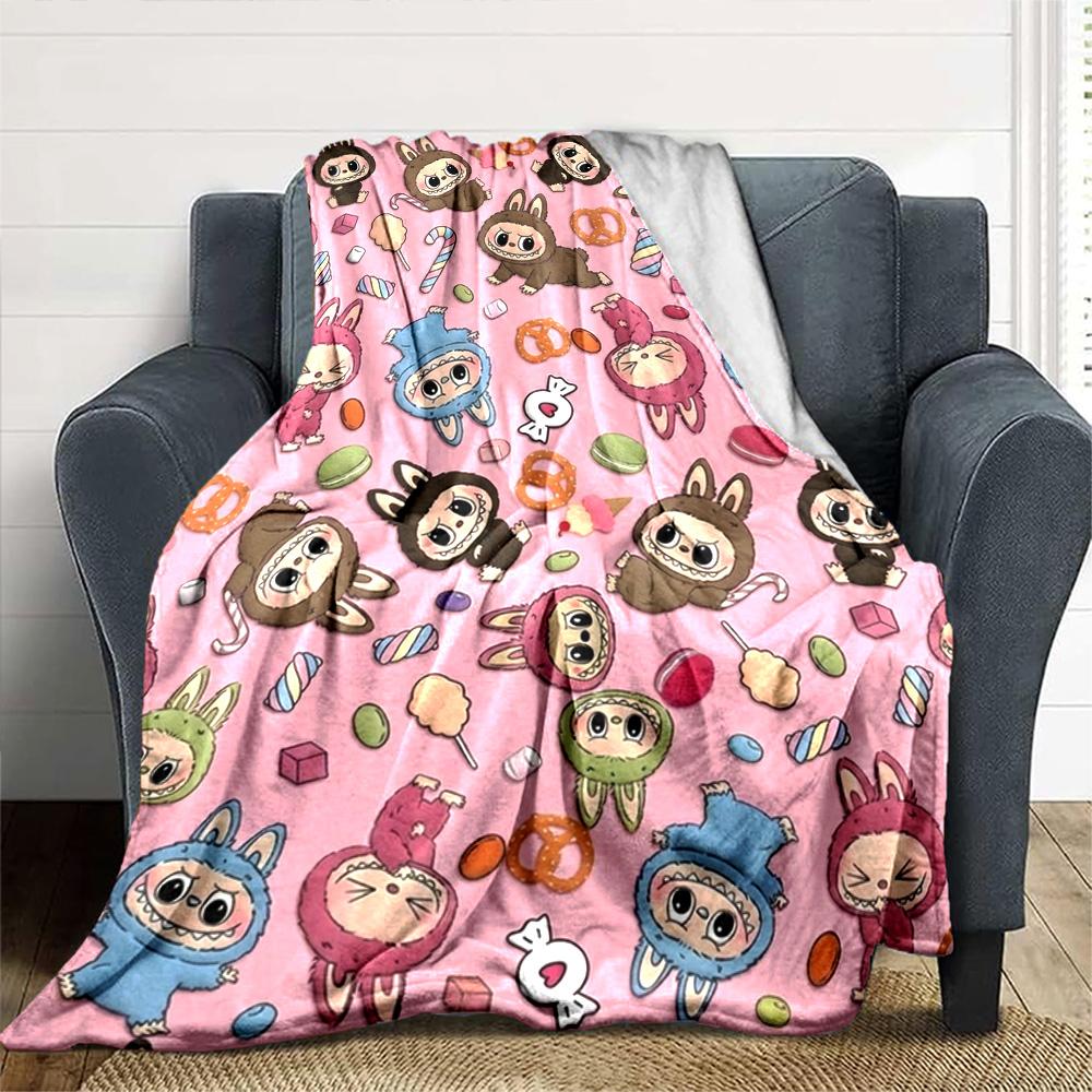 Kawaii Bubu Print Flannel Blanket High Quality Warm Comfortable Cover for All Seasons Perfect for Gifts Home Decor