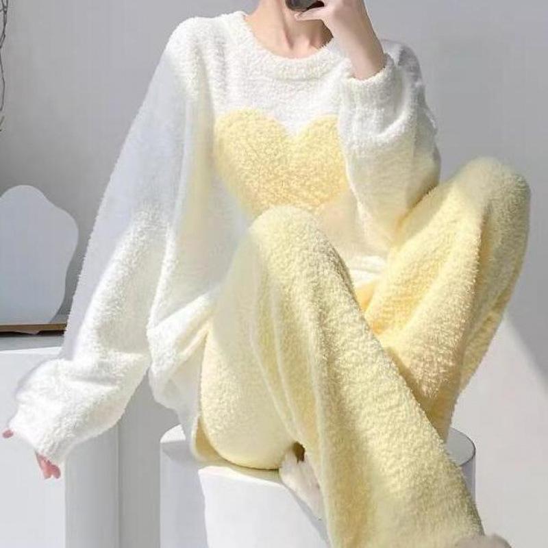 Осенне-зимняя новая женская теплая пижама из кораллового флиса, домашний костюм для девочек, утолщенная и бархатная пижама больших размеров, домашний костюм