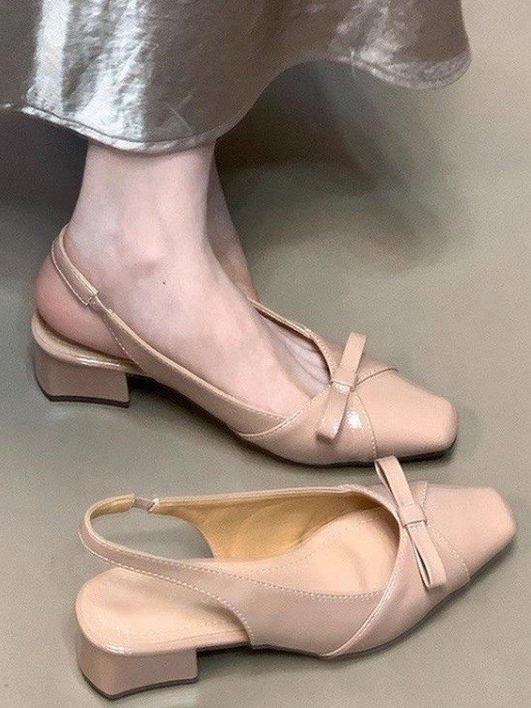 Нежные босоножки с квадратным носком и бантом, женские летние, для улицы, пустые, на низком коротком каблуке, на толстом каблуке