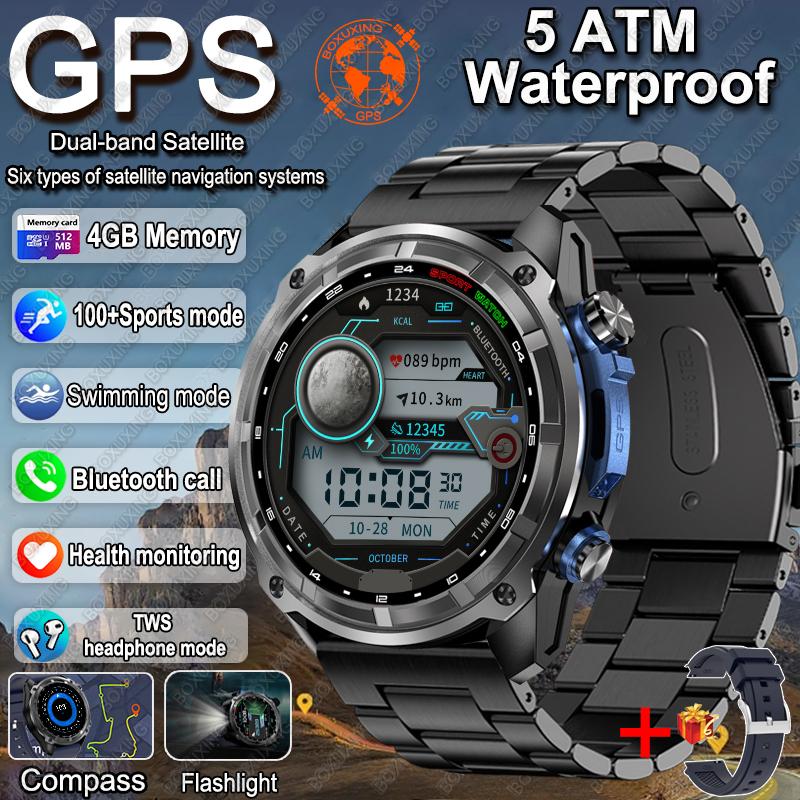 Новые военные смарт-часы с GPS для мужчин, офлайн-карты, 4 ГБ памяти, водонепроницаемость 5 АТМ, компас, видеоплеер, 860 мАч, для плавания, спортивные смарт-часы