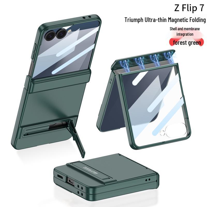 Тонкий чехол для Samsung Z Flip7 с подставкой Triumph, полная защита, защита от падений, однотонный, защита шарнира