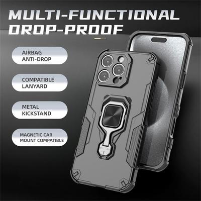 Для iPhone 16 Pro Чехол с вращающейся кольцевой подставкой PC+TPU Противоударная накладка для телефона
