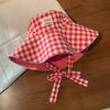 Summer Sunscreen Hat Tie Strap Fisherman Caps Korean Plaid Bucket Cap  Outdoor