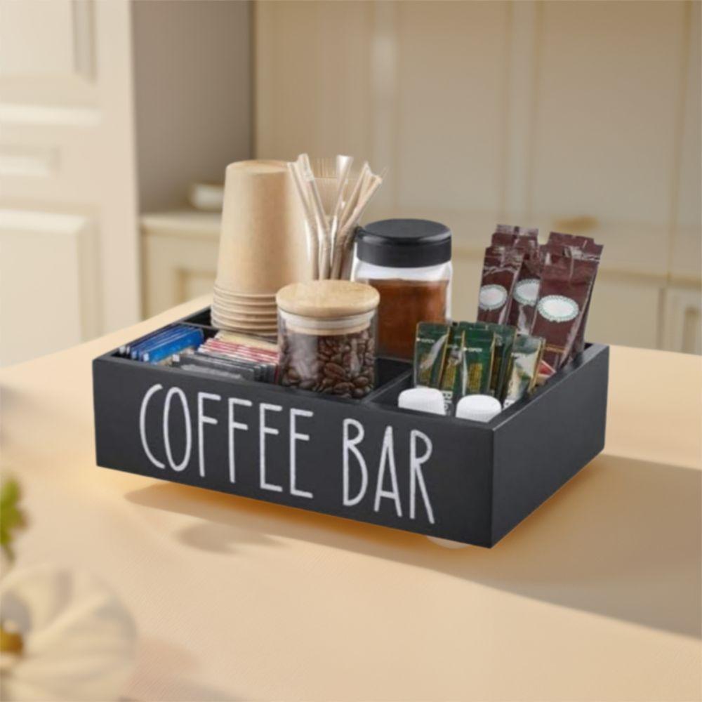 Деревянный органайзер для кофейного бара с 4 отделениями, стойка для хранения приправ в ретро-стиле, пульт дистанционного управления