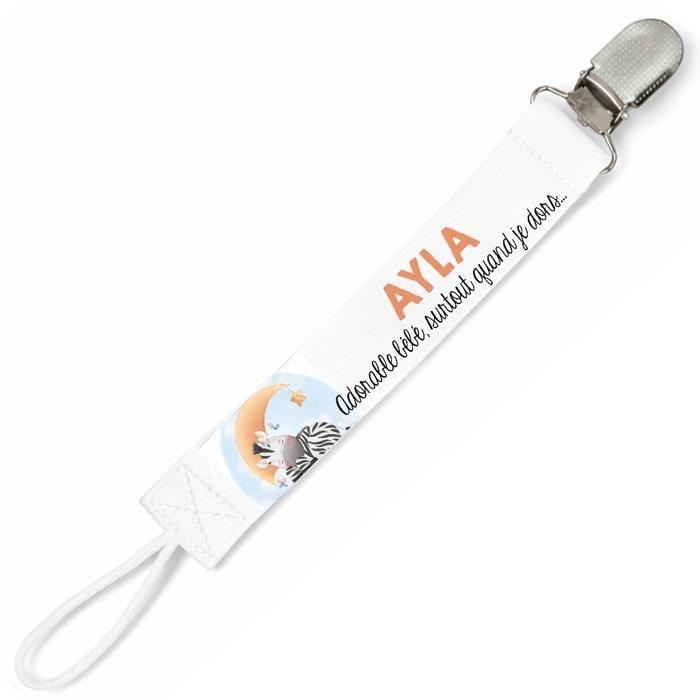 Planetee Attache tétine pour prénom AYLA adorable bébé surtout quand je dors Zèbre | Attache sucette cadeau naissance