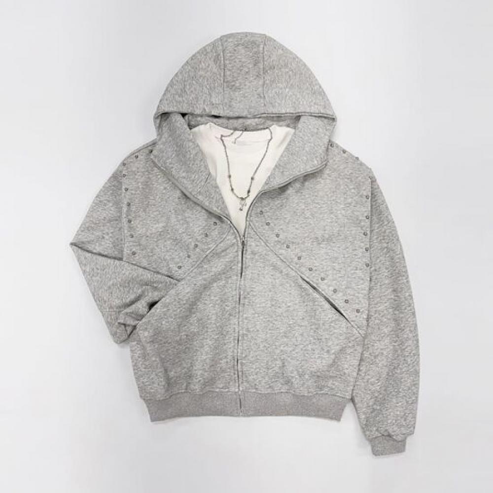 Mizqz Oversized Studded High Neck Hoodie Sweat Zip Up