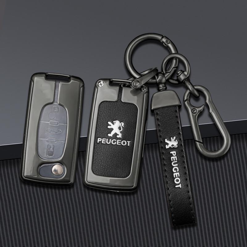 Zine Alloy Car Key Case Key Bag Shell Cover Protector Fob For Peugeot 107 307 308 407 607 3008 5008 Keychain Styling Accessories