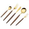 Retro Wooden Handle Stainless Steel Dinnerware Gold-Plateing Elegant Western Food Fork Spoon Knife Tableware