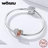 WOSTU Love You Mom Heart Beads 925 Sterling Silver & Rose Gold Family Bead Fit Original Bracelet