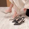 Fashion 2025 Trendy French Pointed Toe Stripes High Heel Pumps Women Sexy Mesh Peep Toe Backless Sandals