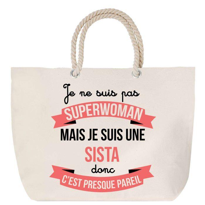 Sac de plage - PLANETEE - Sista Superwoman - Anse corde - Grand format - Coton multicolore