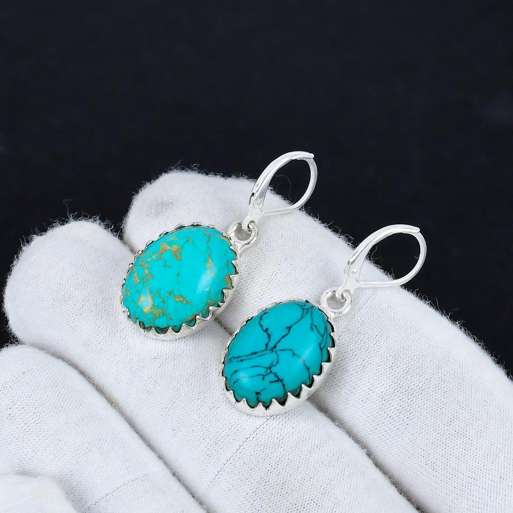 Серьги из серебра 925 пробы с бирюзовым камнем, серьги-подвески из серебра в стиле бохо, подарки для ватки, подарки для нее