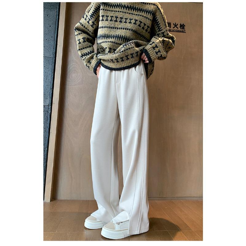 Флисовые брюки прямого покроя с узором «елочка» и широким вырезом