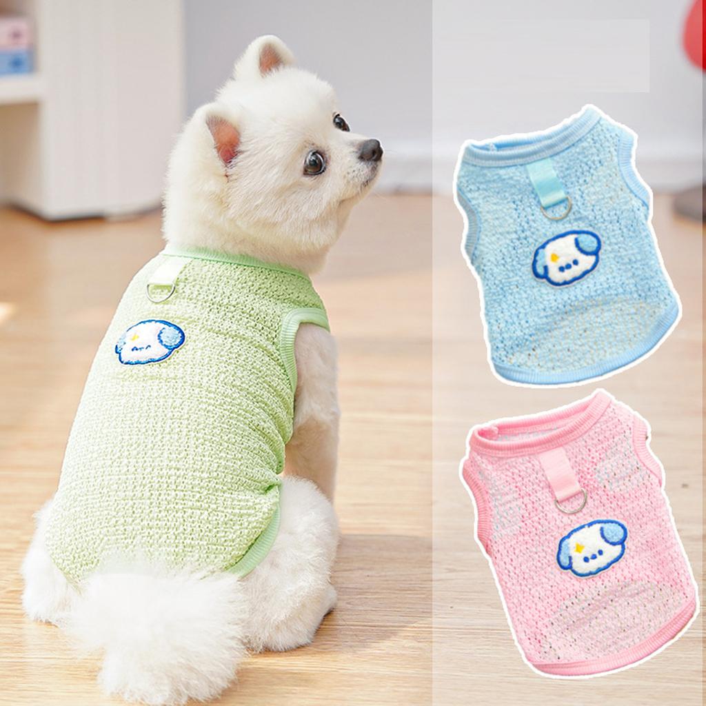 Puppy Embroidered Teddy Vest Summer Cute Dog Clothes Hollow Out Breathable Pomeranian Pullover Fashion Mesh Maltese T-Shirt