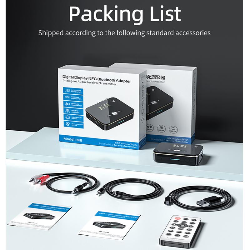 VAORLO NFC 2 In 1 Receiver Transmitter Wireless Audio Adapter TF USB Play Stereo Input For Headphone TV PC With Coaxial AUX 3.5MM Jack