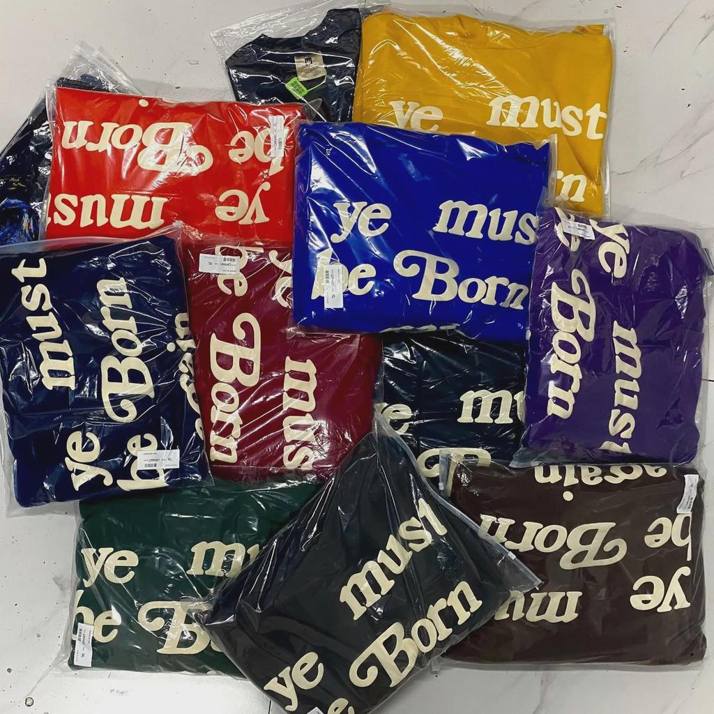 Толстовка с капюшоном из вспененного бархата с надписью «Ye Must Be Born Again» в стиле Канье