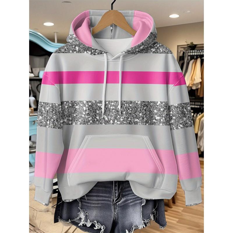 Womens Oversized Hooded Long Sleeve Sweatshirt With Floral Plaid Print Comfortable Breathable Casual Top