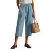Women's Cotton Linen Wide Leg Pants, Drawstring Casual Cropped Trousers Loose Palazzo Pants with Pockets