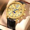 Fully Automatic Men's Mechanical Watch Big Gold Watch Three Eye Timing Dial 24-hour Moon Phase Display Calendar Table Men's Business Mechanical Watch