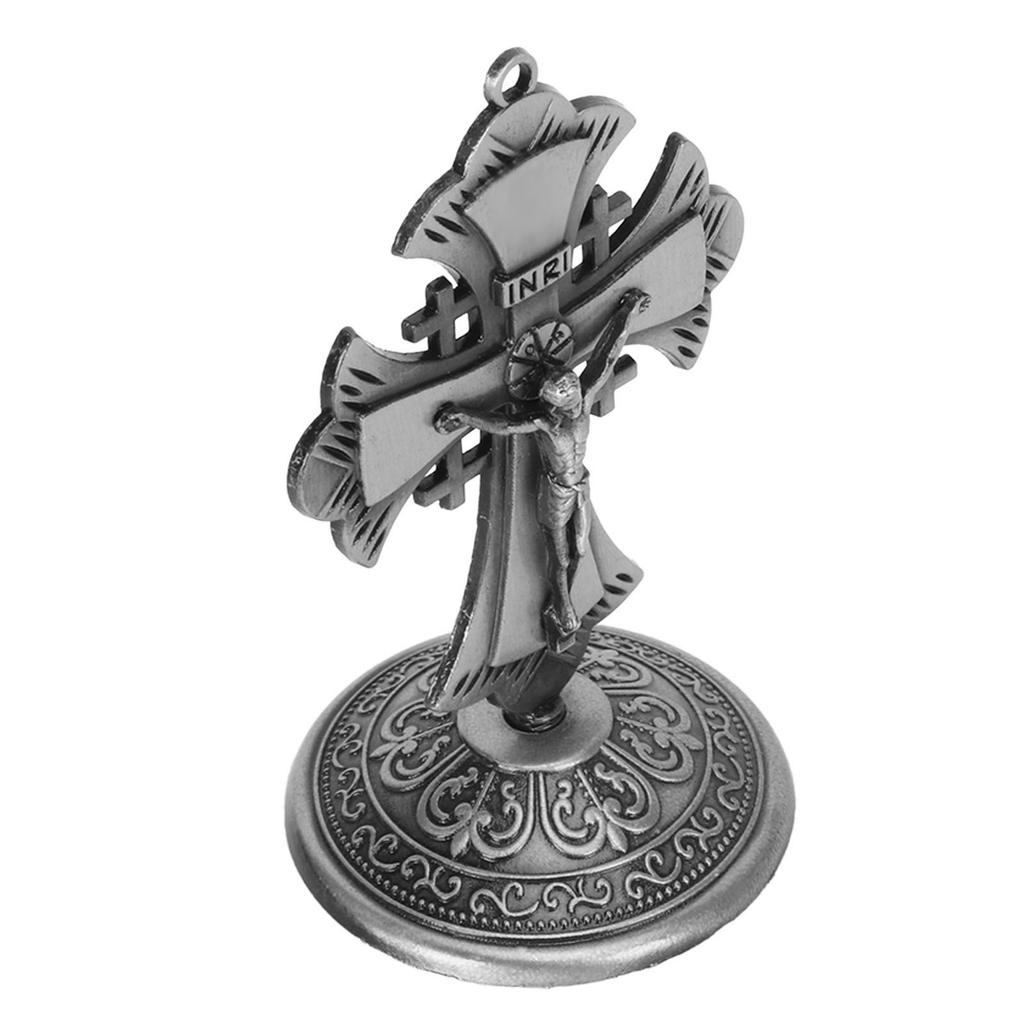 Jesus Statue Ornament Alloy Jesus Christ Cross Statue Figurine Christian Ornaments for Household