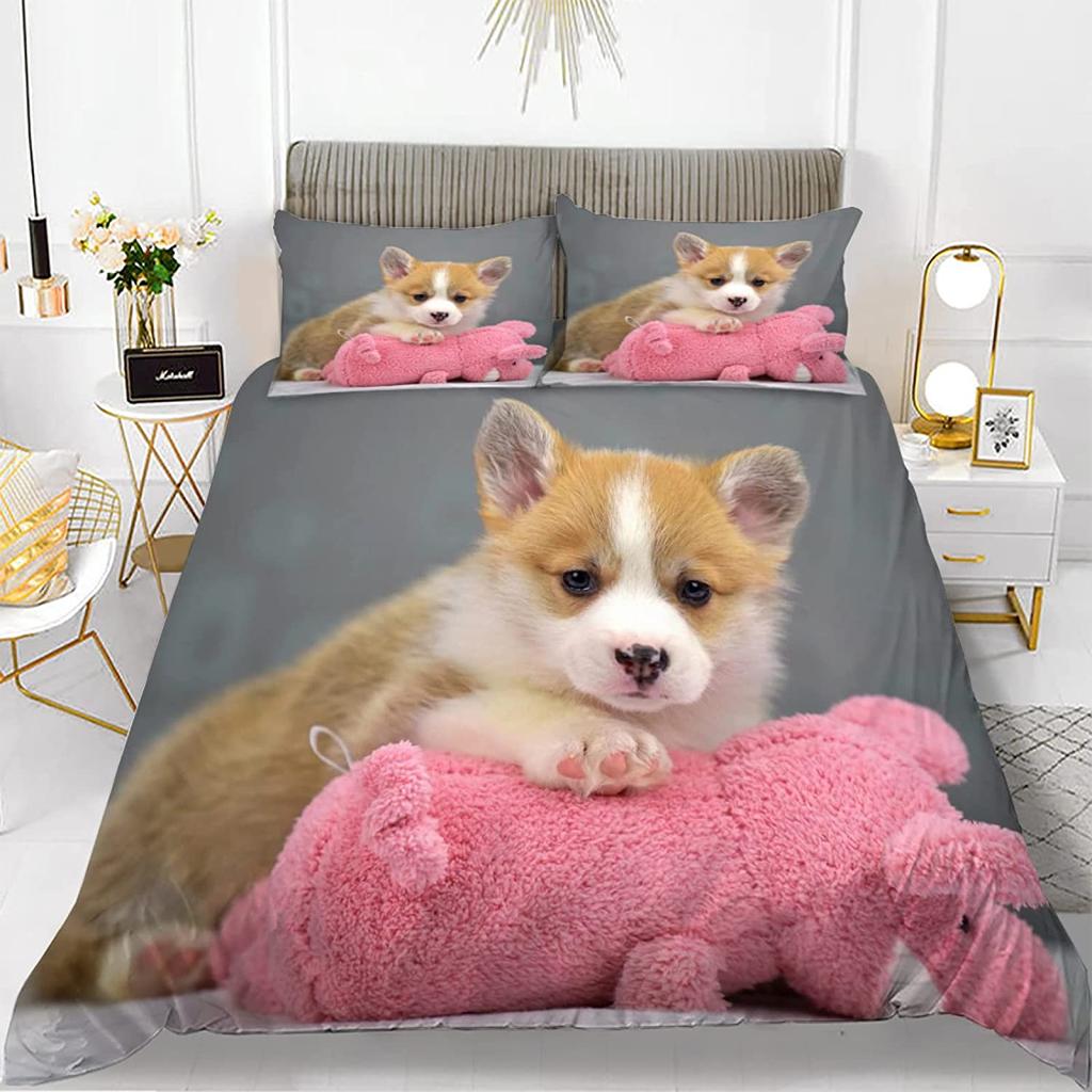 Пододеяльник Corgi King Queen Size, полиэстеровый комплект постельного белья для детей, мальчиков и девочек, с наволочкой, милая собака Kawaii