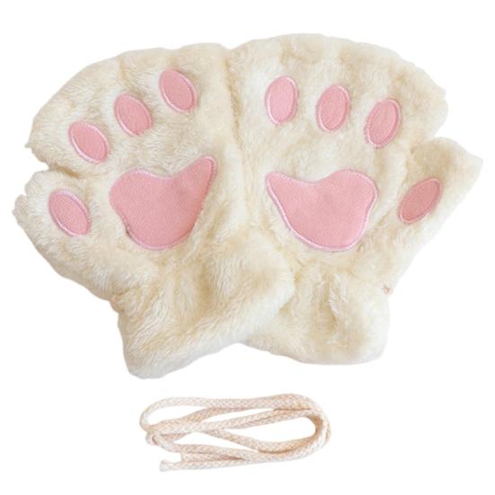 Women Cat Paw Gloves Cute Fuzzy Warm Half Finger Gloves Winter Plush Animal Paw Gloves for Girls Teens Cosplay Costume Parties Daily Wear