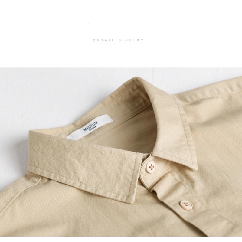 Весна/Осень 100% Хлопок Мужские Рубашки с Длинным Рукавом Повседневные Топы Отложной Воротник Двойные Карманы Зеленая Рубашка Корейский Ретро Стиль Мужская Одежда