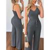 2023 Summer Sexy Backless V-Neck Spaghetti Strap Tank Top & High-Waisted Straight Leg Pants Set