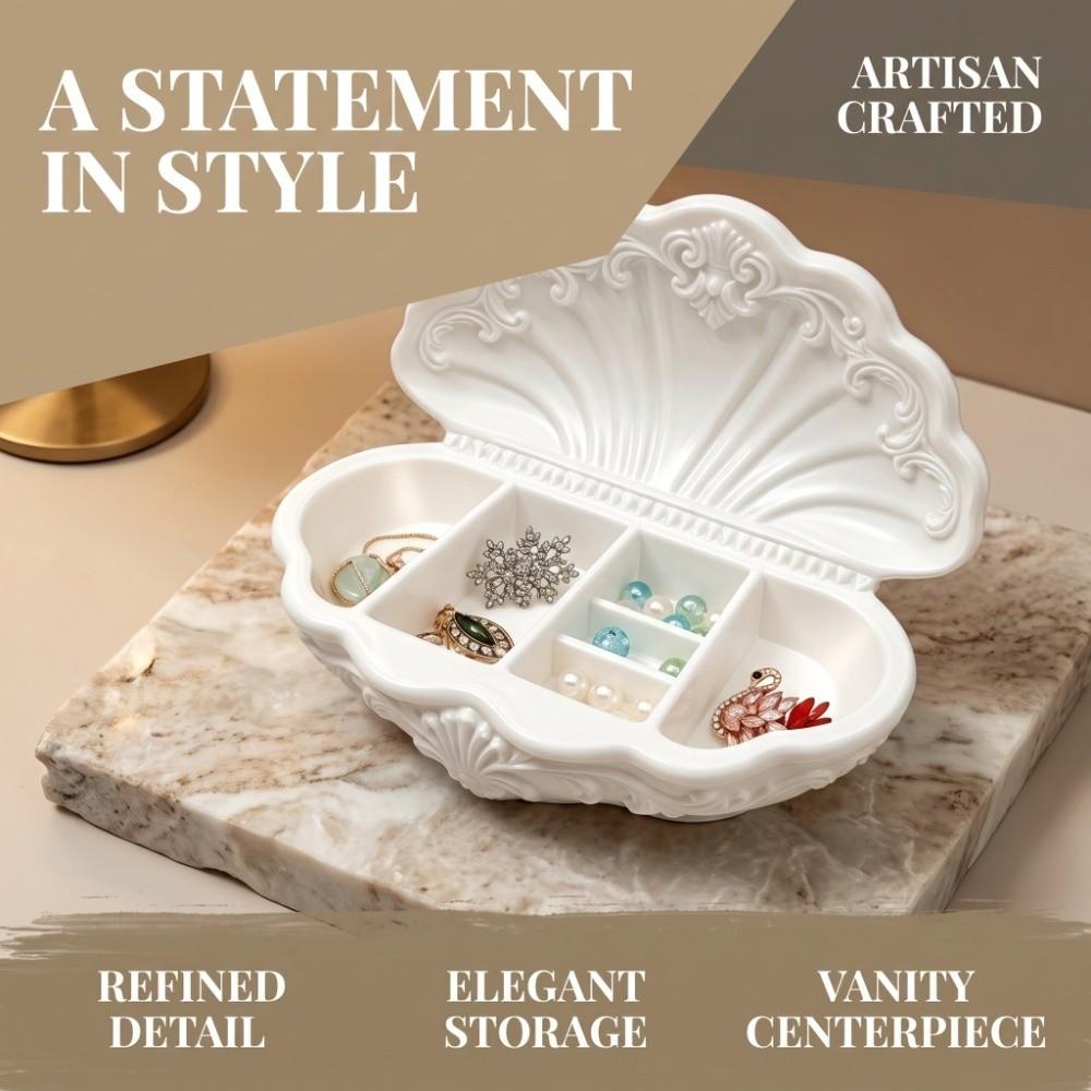 Oval Shell-Shaped Jewelry Tray Vintage Desktop Storage Box Durable Decorative Gift Box Table Decor