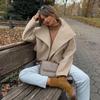 Хаки Пальто Женское Зимнее Толстое Двубортное Шерстяное Пальто