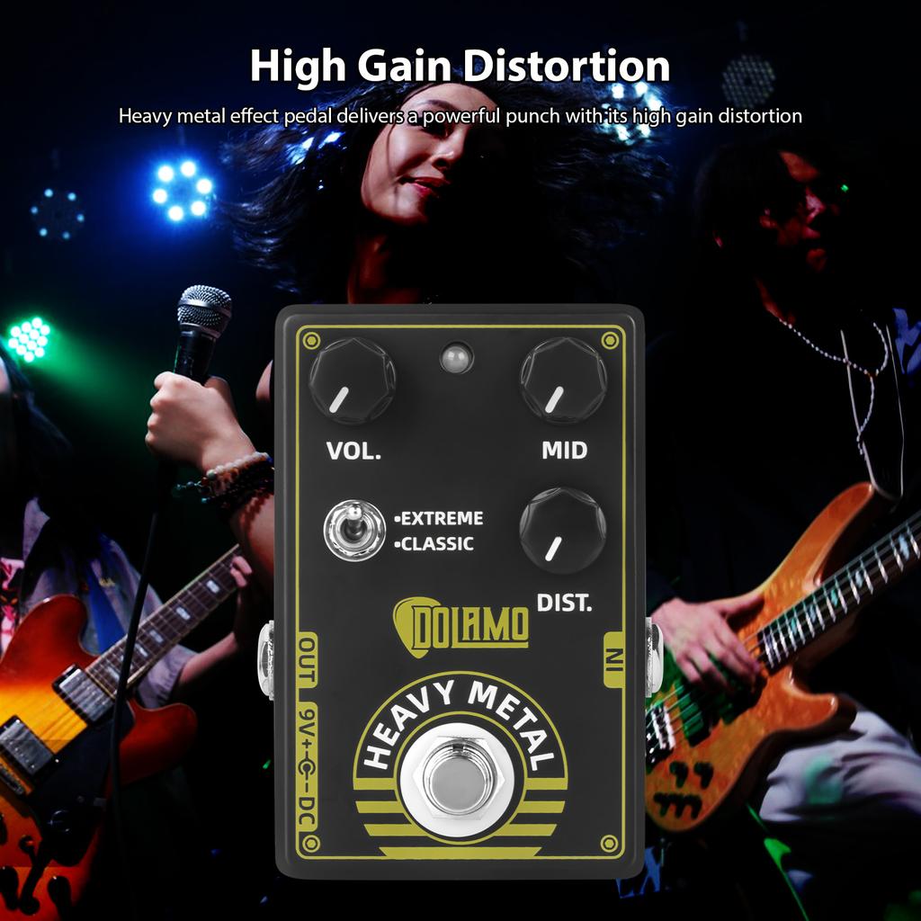 Dolamo Heavy Metal Guitar Effects Pedal High Gain Distortion Volume/Mid DC 9V 6.35mm Input/Output