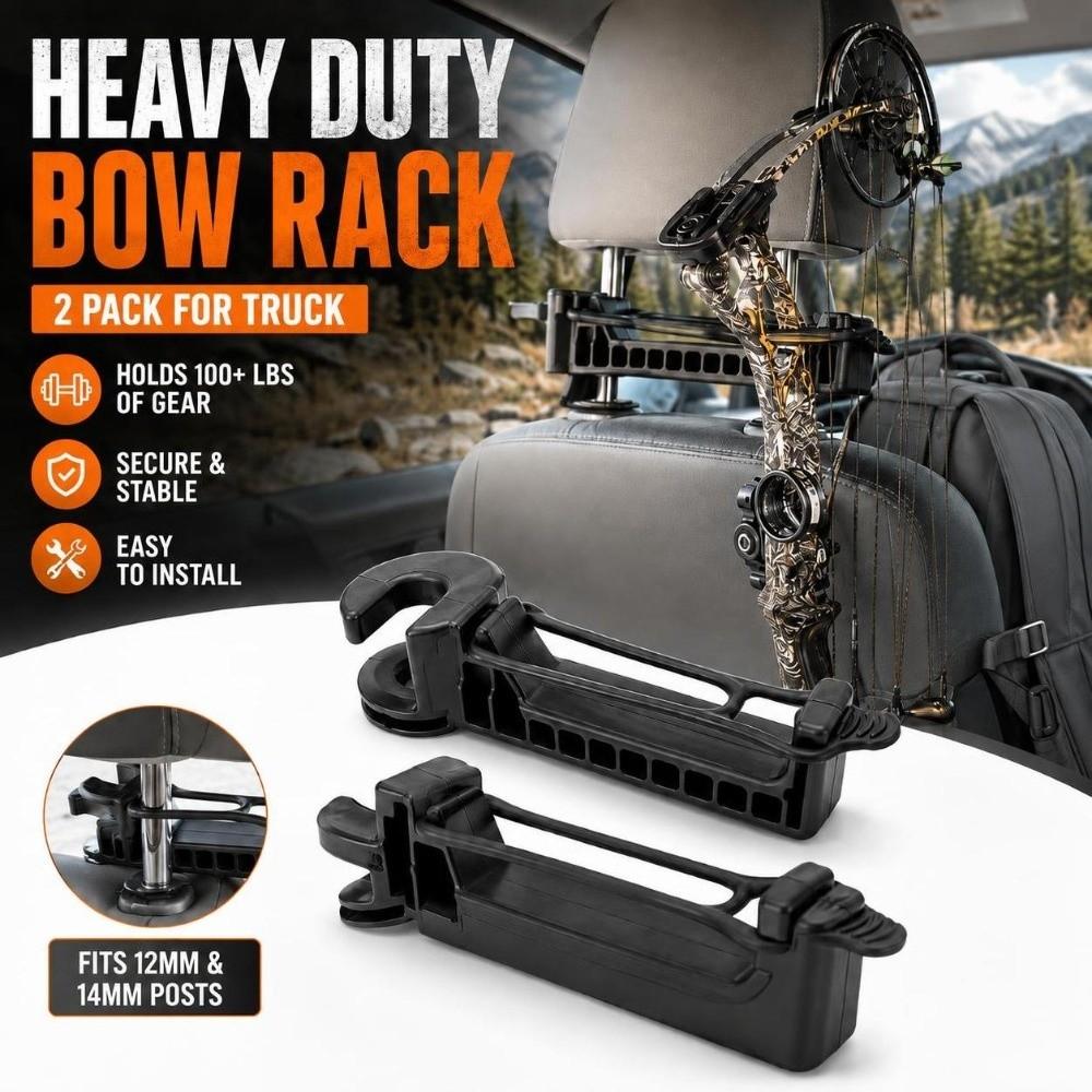 2PCS Heavy Duty Headrest Bow Holder Twist-On Truck Bow Hanger Headrest Bow Rack Hunting Trips