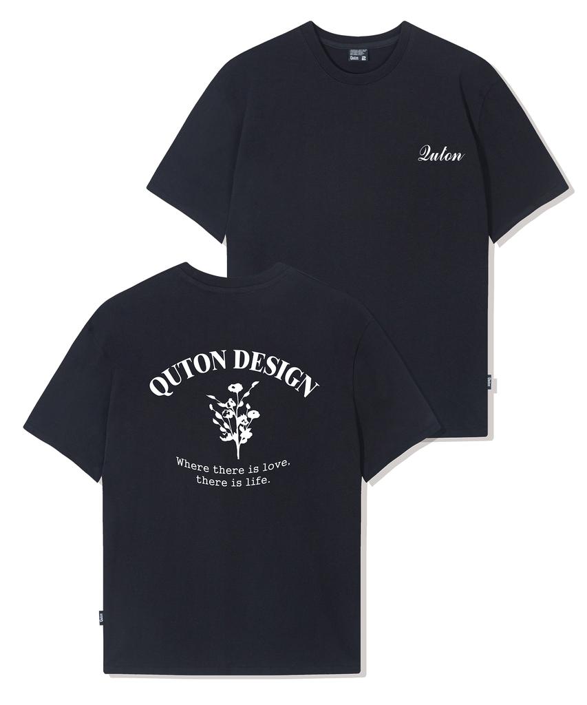 QUTON Life Flower Oversized Heavy Short Sleeve T-Shirt_Black