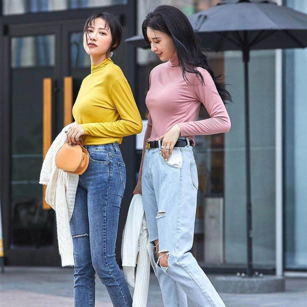 Женский базовый топ с полувысоким воротом, облегающая футболка с длинным рукавом, нижнее белье