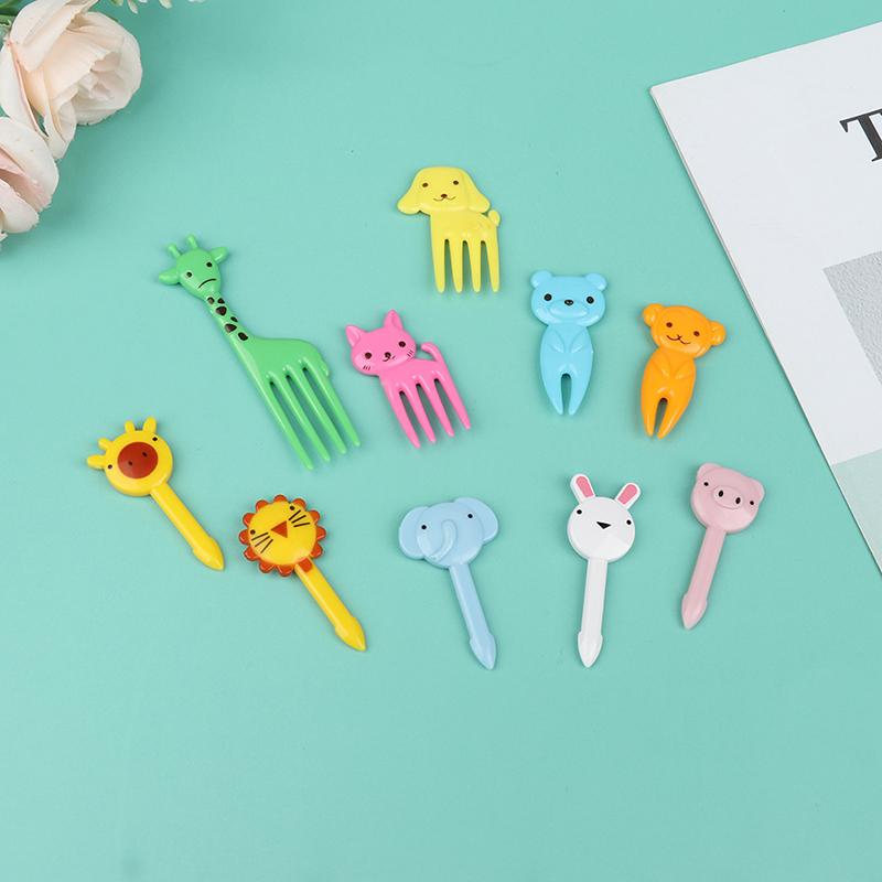 10Pcs Mini Animal Farmkids Fruit Fork Cartoon Snack Cake Dessert Food Toothpick