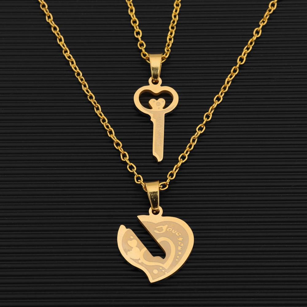 New Titanium Steel Necklace Couple Love Pendant I Love You Love Detachable Love Heart