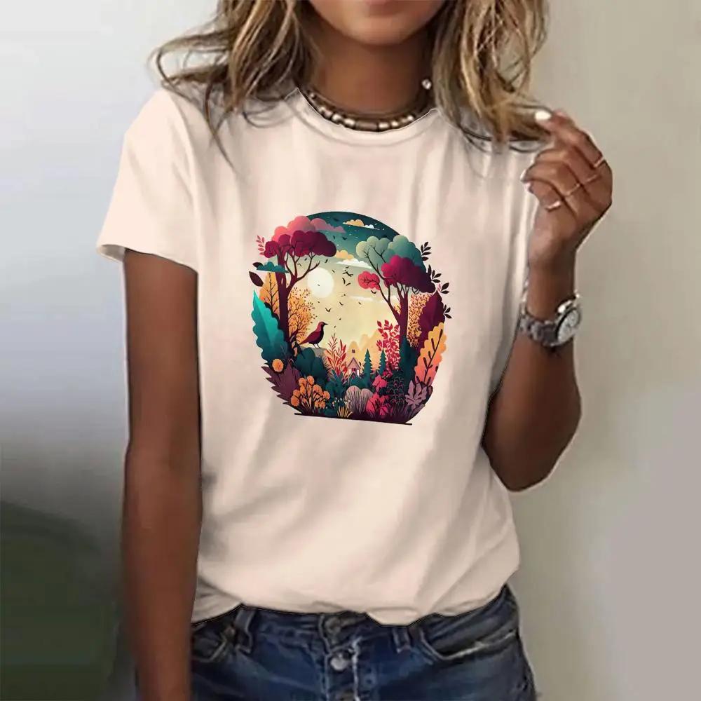 Women's Fashion T-shirt Summer Loose Short Sleeved Fish Pattern Clothing Round Neck Casual Top Trendy Printed Women's T-shirt
