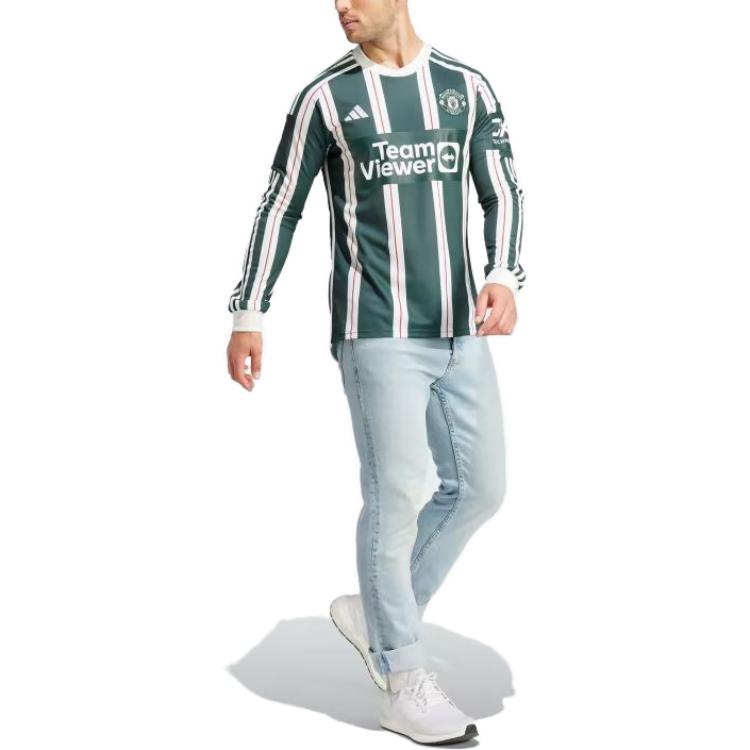 Adidas Манчестер Юнайтед Джерси с длинным рукавом с круглым вырезом 23/24 Мужские топы зеленые IA7223