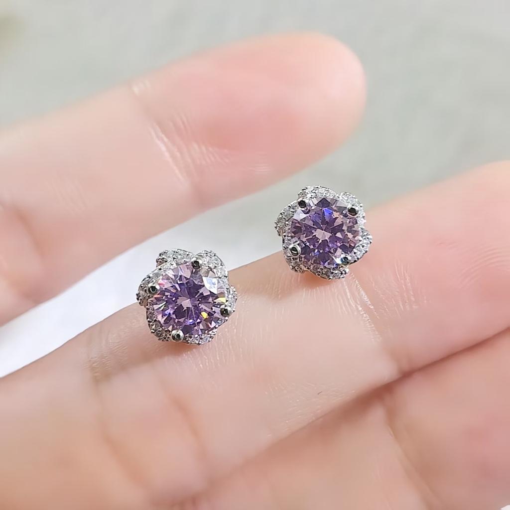The Wind Is Small and Fresh, Imitation Zircon, Full of Diamond Buds, Stud Earrings, Women's White Gold, White Gold, Zircon Inlaid Fashion Earrings