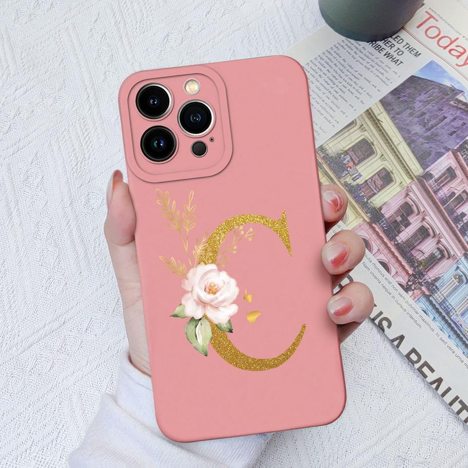 Для Apple iPhone 11 12 Pro Max 13 Mini 6 7 8 Plus чехол для телефона Роскошный цветок буквы жидкий мягкий силиконовый противоударный чехол для iPhone чехол-бампер